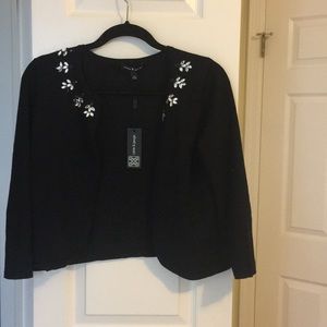 Cable & Gage 3/4 Sleeve Jeweled Black Cardigan
